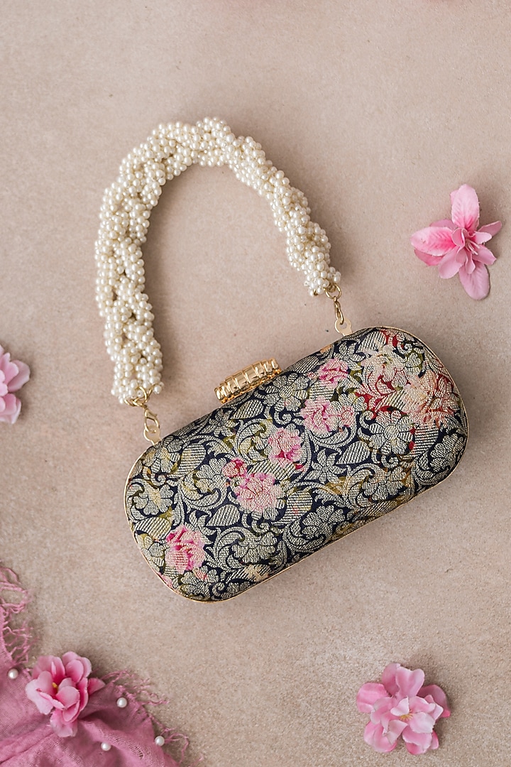 Navy Floral Printed Clutch by AMYRA at Pernia's Pop Up Shop