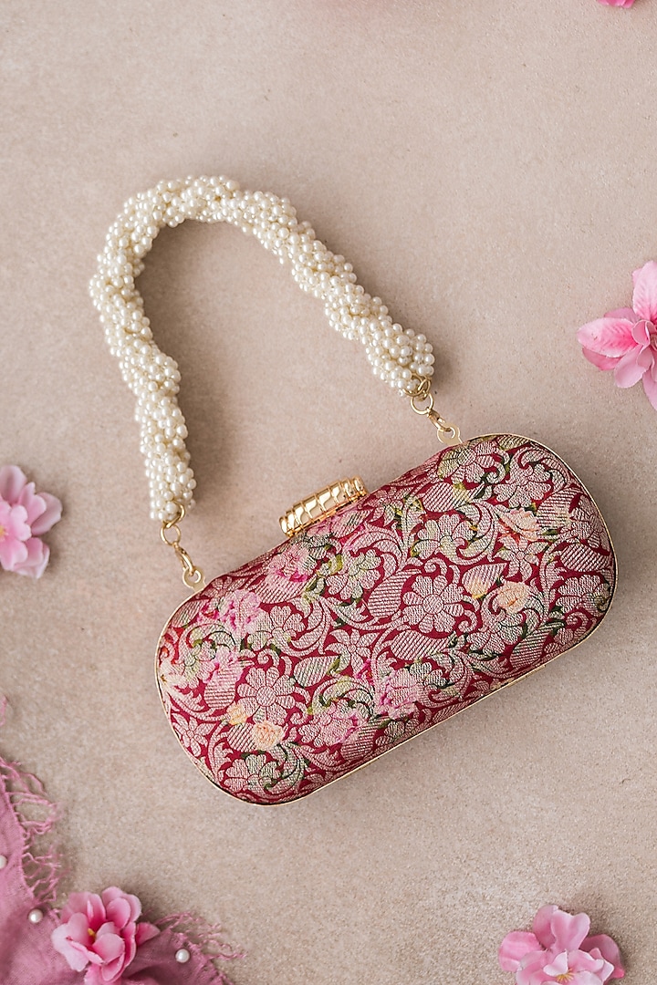 Red Floral Printed Clutch by AMYRA at Pernia's Pop Up Shop