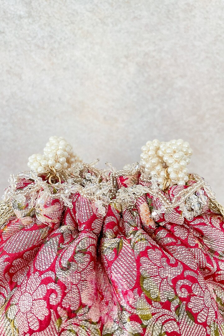 Deep Red Floral Printed Potli by AMYRA at Pernia's Pop Up Shop
