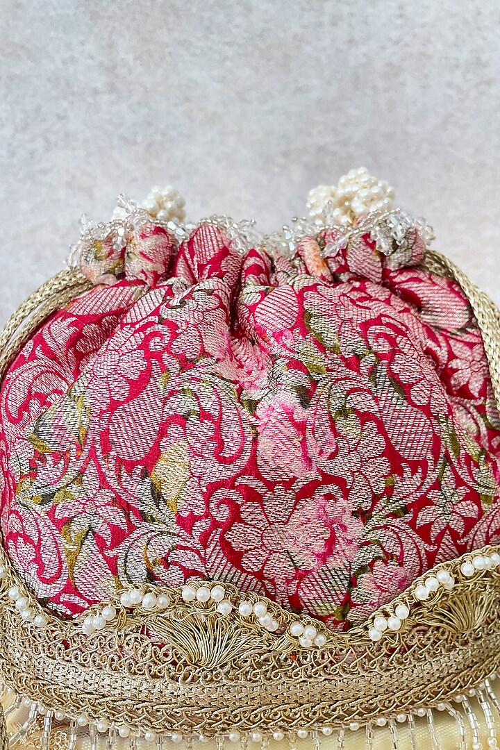Deep Red Floral Printed Potli by AMYRA at Pernia's Pop Up Shop