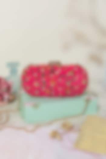 Pink Velvet Floral Printed & Sequins Embroidered Clutch by AMYRA at Pernia's Pop Up Shop