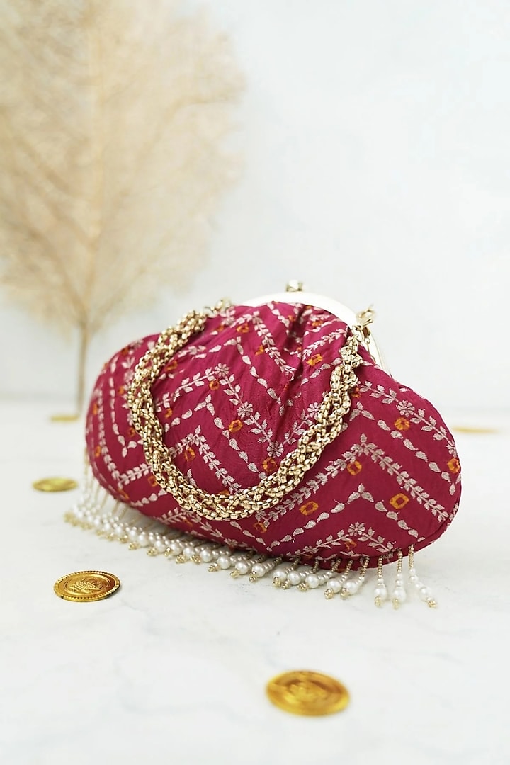 Magenta Pure Banarasi Silk Bandhani Clutch by AMYRA at Pernia's Pop Up Shop