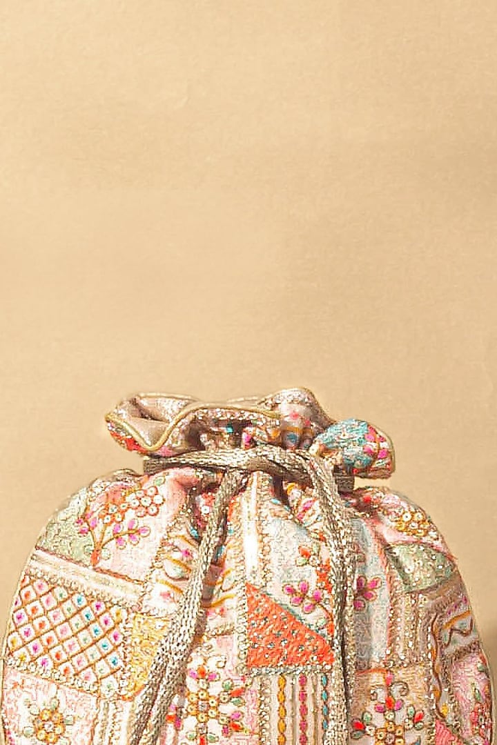 Multi-Colored Poly Silk Embroidered Potli by AMYRA at Pernia's Pop Up Shop