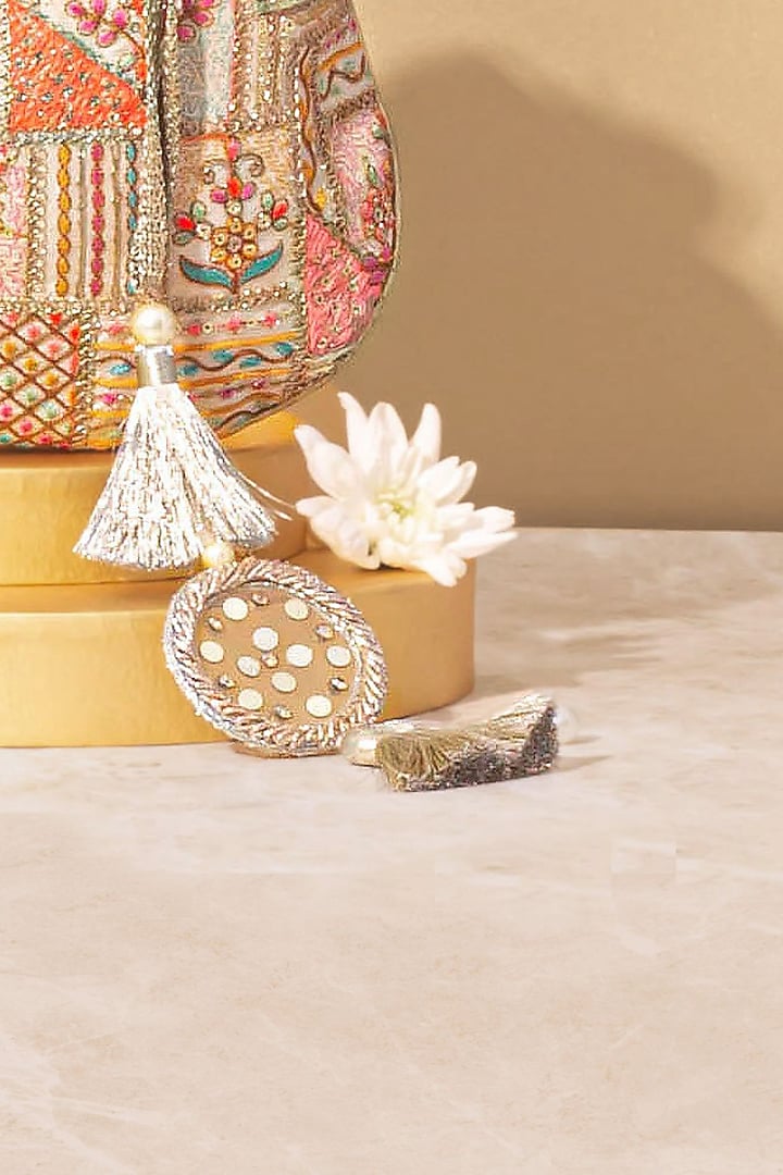 Multi-Colored Poly Silk Embroidered Potli by AMYRA at Pernia's Pop Up Shop