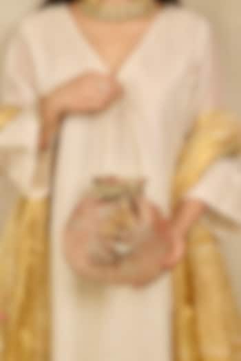 Copper Tissue Cutwork & Zari Thread Embroidered Potli by AMYRA at Pernia's Pop Up Shop