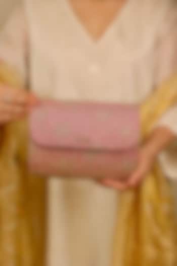 Pink Tissue Cutwork & Zari Thread Embroidered Flapover Bag by AMYRA at Pernia's Pop Up Shop