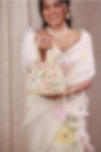 Multi-Colored Poly Silk Floral Embellished Handcrafted Potli Bag by AMYRA at Pernia's Pop Up Shop