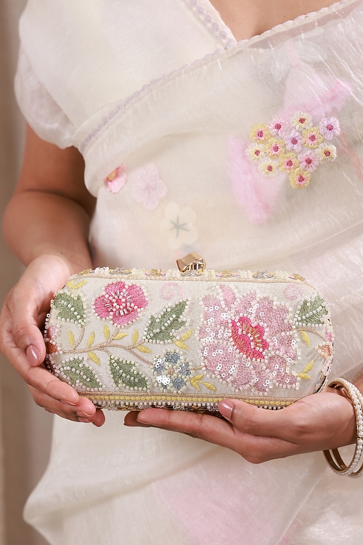 Multi-Colored Poly Silk Floral Embellished Clutch by AMYRA at Pernia's Pop Up Shop