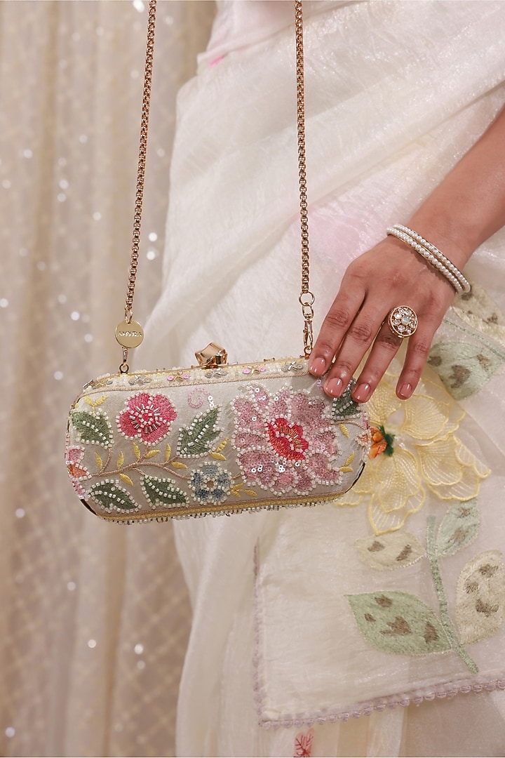 Multi-Colored Poly Silk Floral Embellished Clutch by AMYRA at Pernia's Pop Up Shop