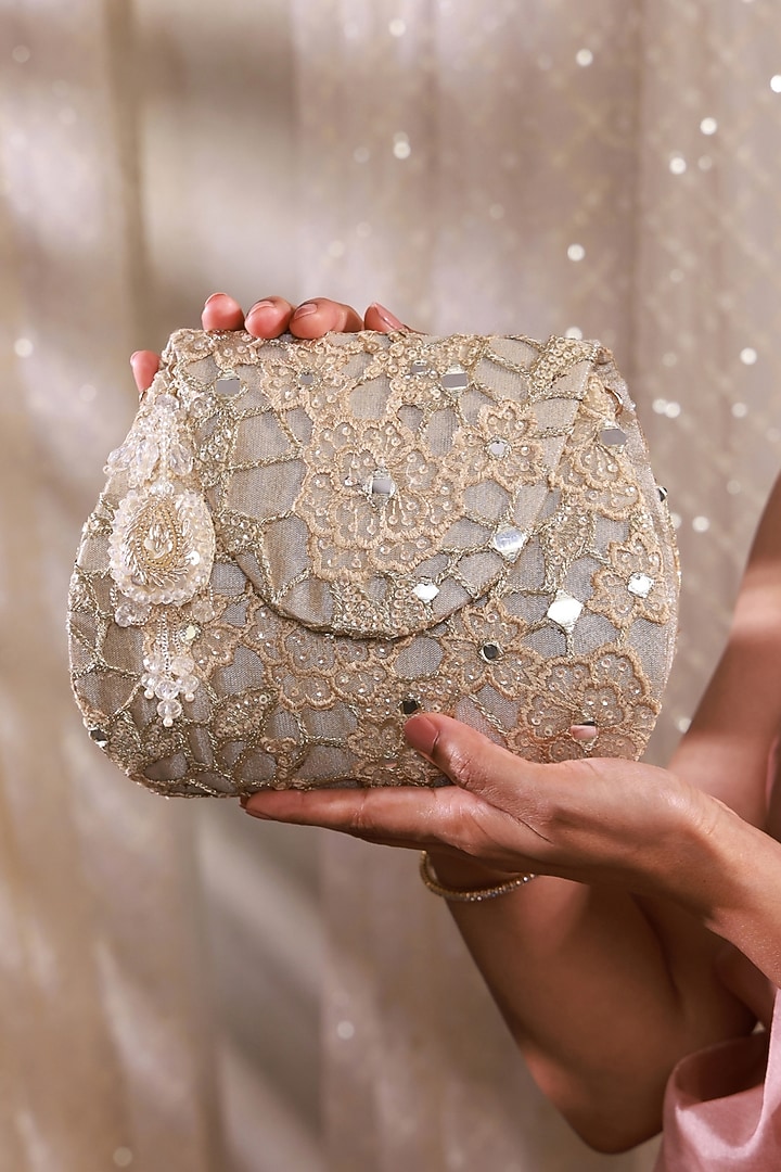 Gold Tissue Mirror Embellished Bag by AMYRA at Pernia's Pop Up Shop