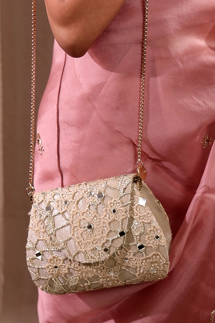 Gold Tissue Mirror Embellished Bag by AMYRA at Pernia's Pop Up Shop