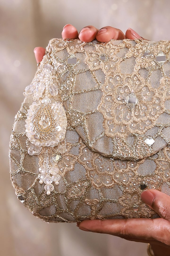 Gold Tissue Mirror Embellished Bag by AMYRA at Pernia's Pop Up Shop