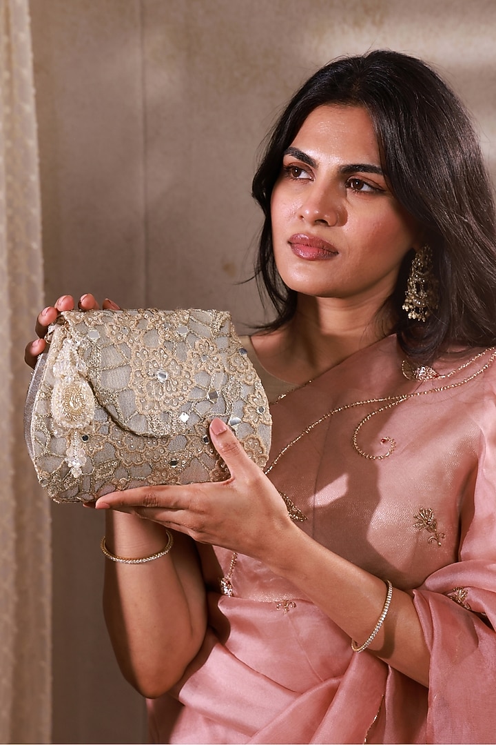 Gold Tissue Mirror Embellished Bag by AMYRA at Pernia's Pop Up Shop