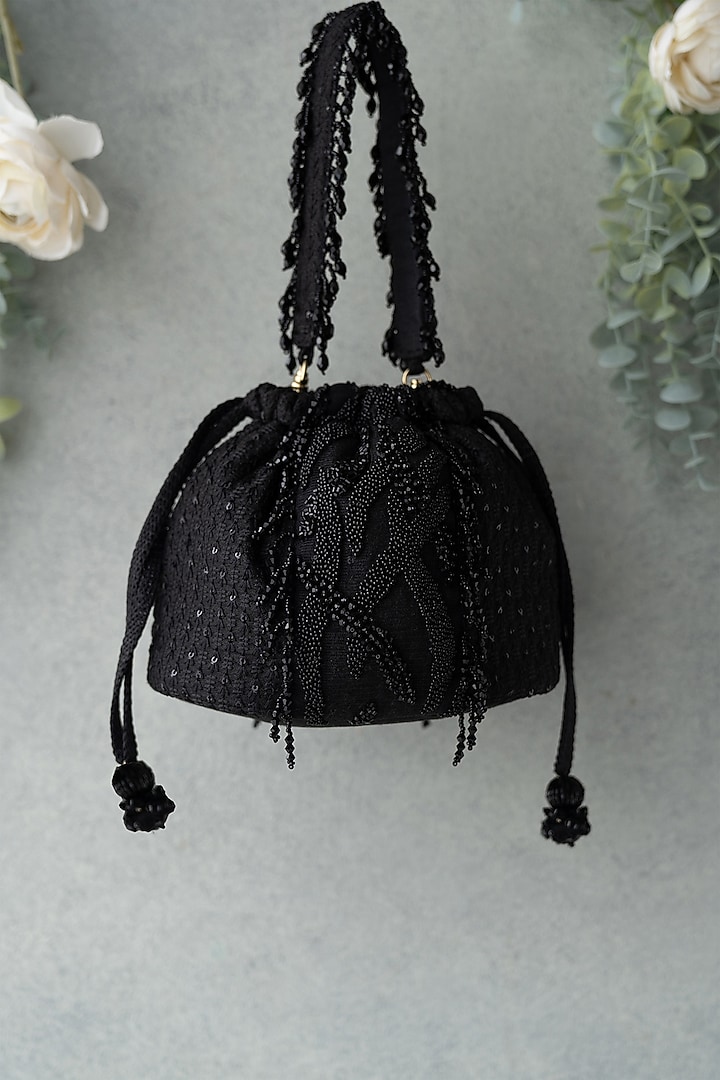 Black Silk Potli by AMYRA at Pernia's Pop Up Shop