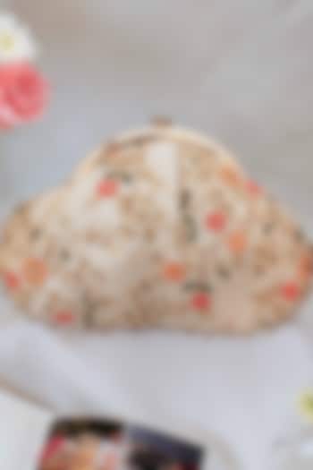 Cream Poly Silk Embroidered Vintage Clutch by AMYRA at Pernia's Pop Up Shop