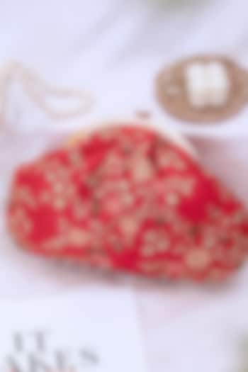 Red Poly Silk Embroidered Vintage Clutch by AMYRA at Pernia's Pop Up Shop