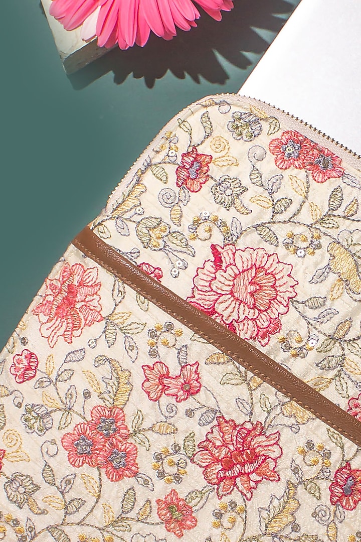Multi-Colored Poly Silk Embroidered Laptop Sleeve by AMYRA at Pernia's Pop Up Shop