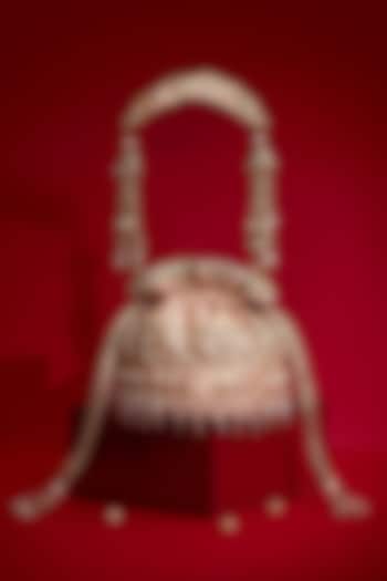 Pink Silk Organza Cutdana Hand Embroidered Mini Potli by AMYRA at Pernia's Pop Up Shop