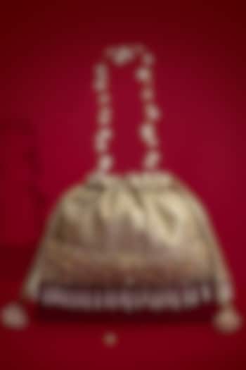 Grey Silk Organza Cutdana Lace Embroidered Potli by AMYRA at Pernia's Pop Up Shop