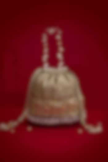 Grey Silk Organza Floral Lace Embroidered Bucket Bag by AMYRA at Pernia's Pop Up Shop