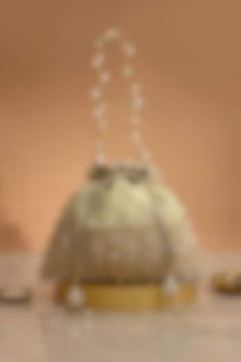 Mint Poly Silk Brocade Cutdana Law Embellished Potli by AMYRA at Pernia's Pop Up Shop