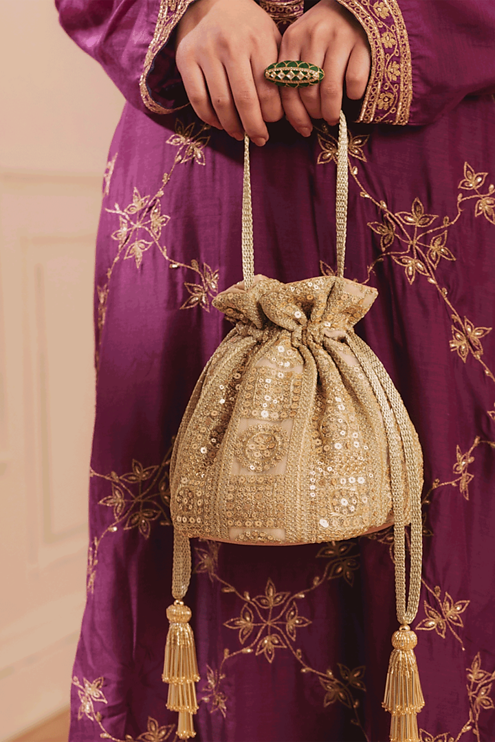 Gold Net Potli by AMYRA at Pernia's Pop Up Shop