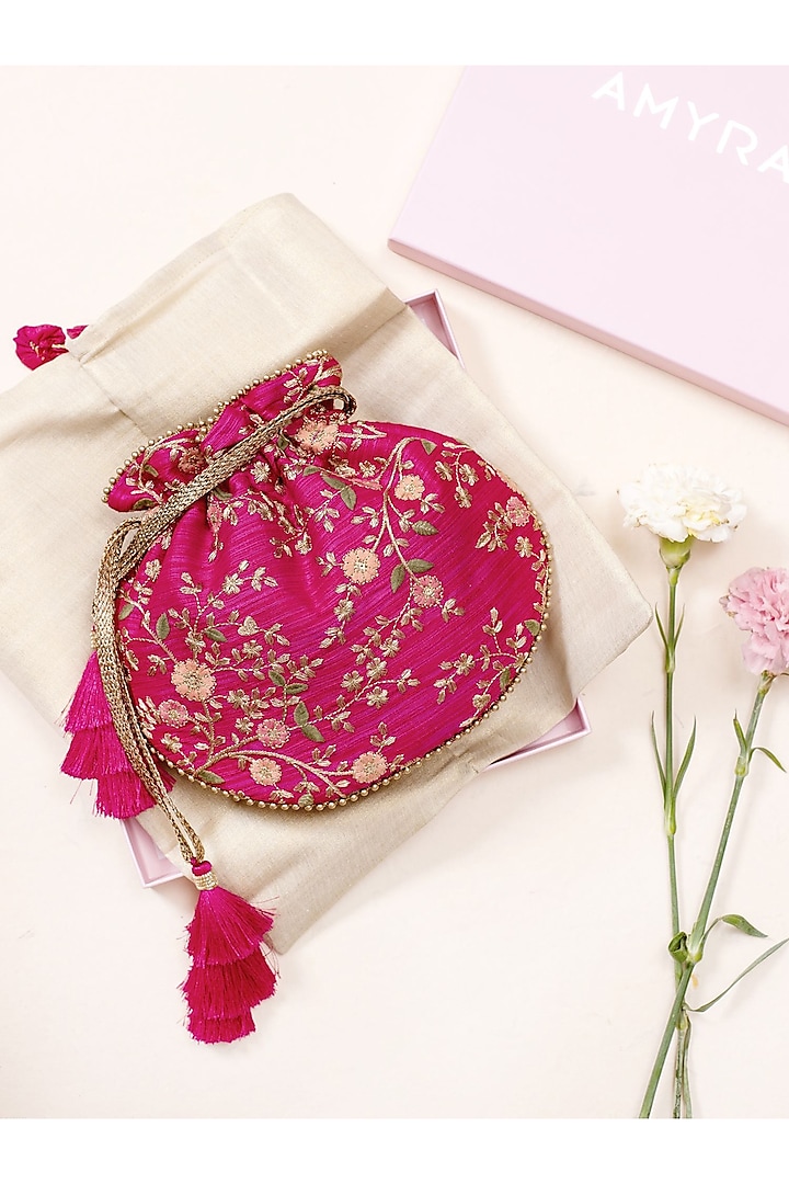 Pink Embroidered Potli by AMYRA