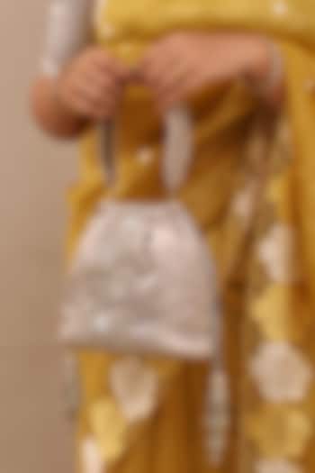 Silver Organza Embellished Bucket Bag by AMYRA at Pernia's Pop Up Shop