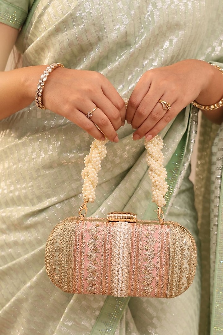 Pastel Poly Silk Embroidered Clutch by AMYRA