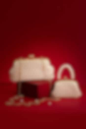 White Satin Vintage Pearl Purse (Set Of 2) by AMYRA at Pernia's Pop Up Shop