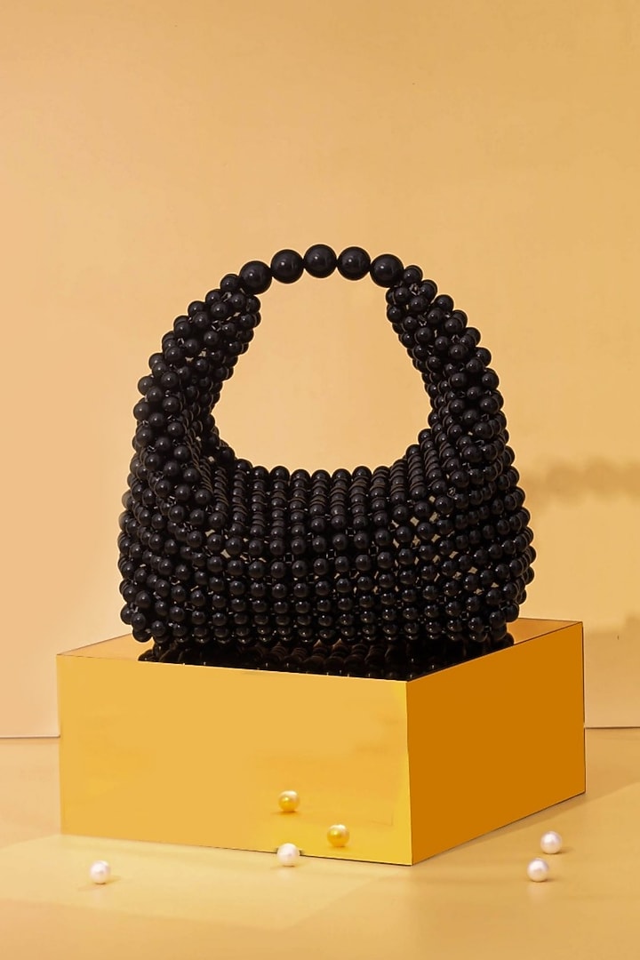 Black Hand-Selected Pearl Hand Bag by AMYRA at Pernia's Pop Up Shop