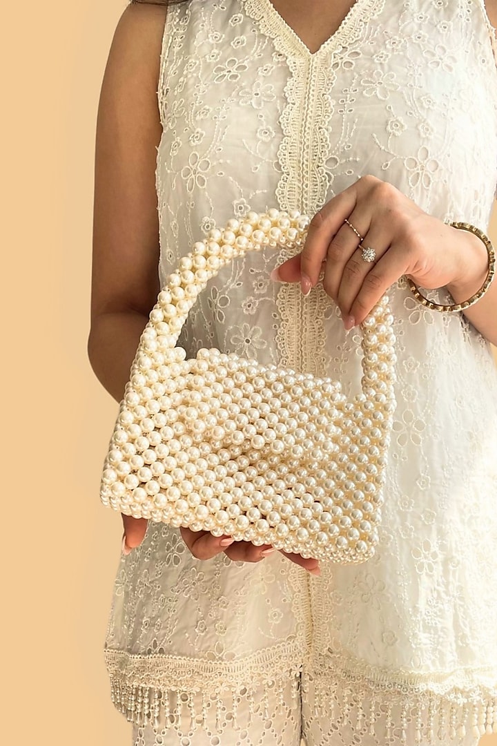 Off White Pearl Mini Handbag by AMYRA