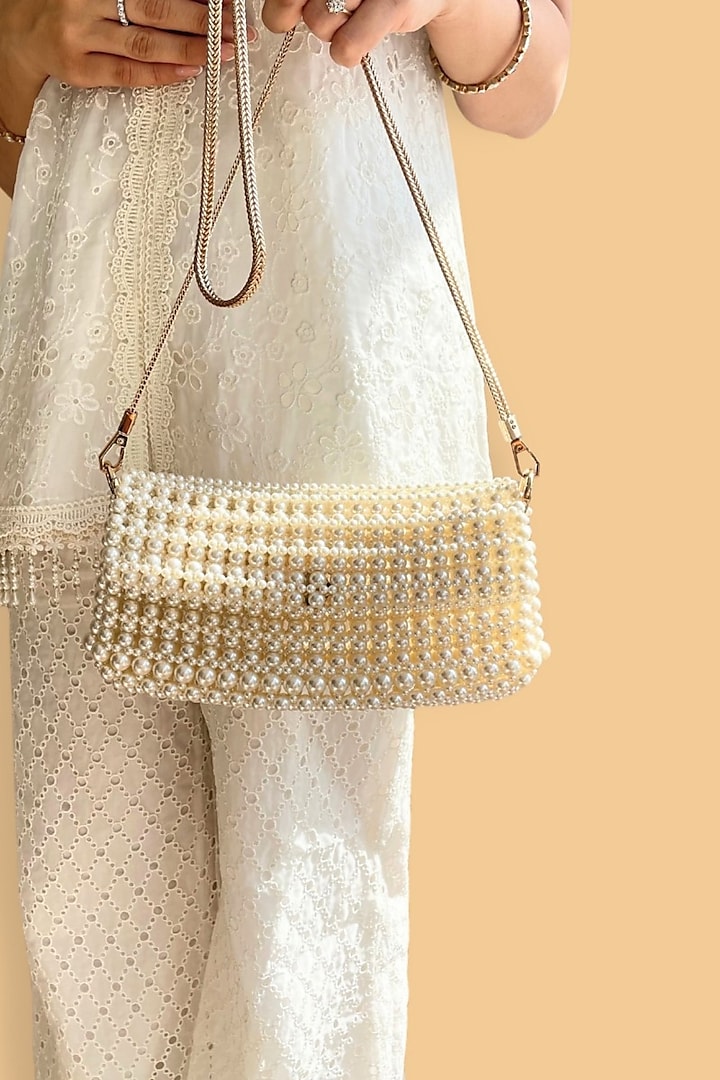 Off-White Pearl Handbag by AMYRA