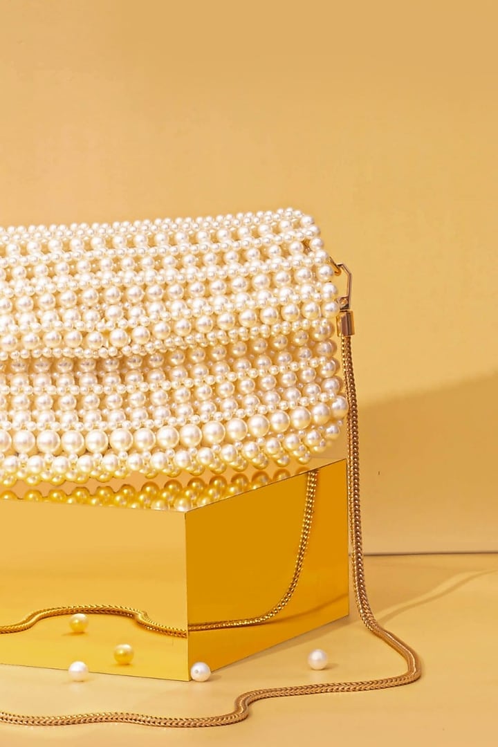 Off-White Pearl Handbag by AMYRA at Pernia's Pop Up Shop