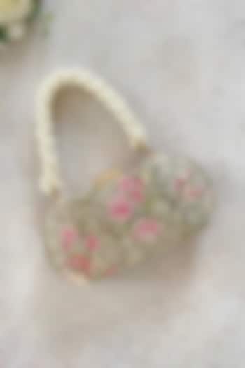 Grey Organza Brocade Floral Printed Clutch Bag by AMYRA at Pernia's Pop Up Shop