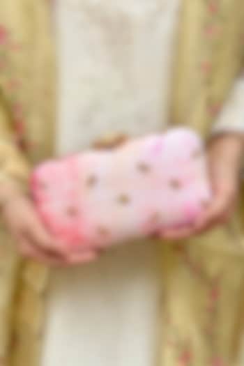 Pink Ombre Silk Shibori Work & Embroidered Clutch by AMYRA at Pernia's Pop Up Shop