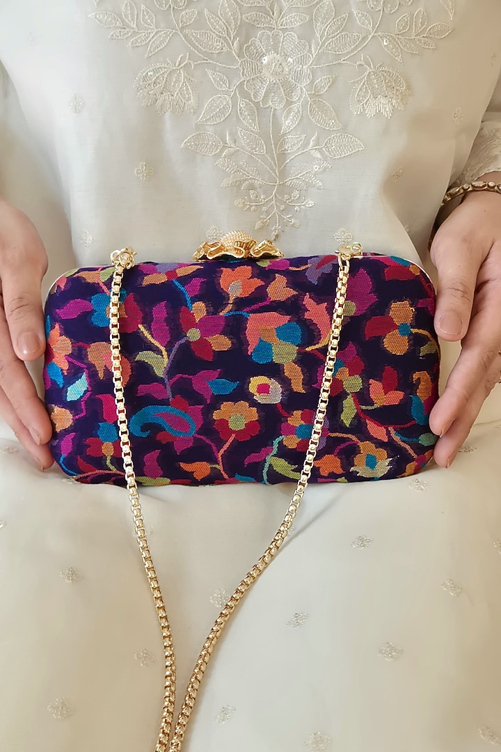 Multi-Colored Pashmina Cashmere Floral Work Clutch by AMYRA at Pernia's Pop Up Shop