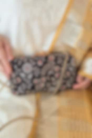 Black Silk Floral Embroidered Clutch by AMYRA at Pernia's Pop Up Shop