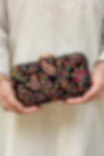Black Pashmina Cashmere Paisley Work Clutch by AMYRA at Pernia's Pop Up Shop
