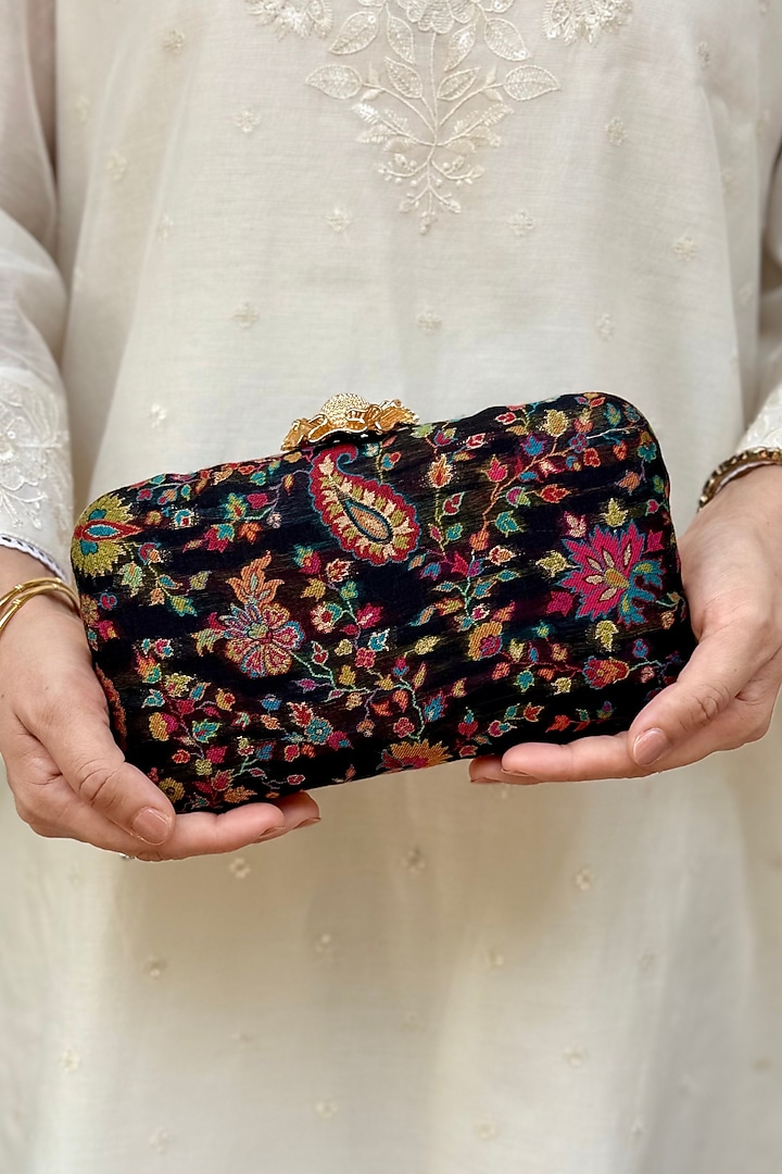 Black Pashmina Cashmere Paisley Work Clutch by AMYRA at Pernia's Pop Up Shop
