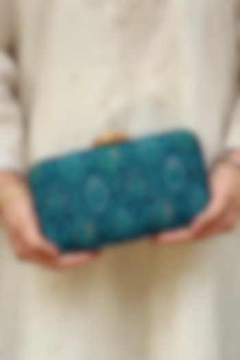 Blue Pashmina Cashmere Clutch by AMYRA at Pernia's Pop Up Shop