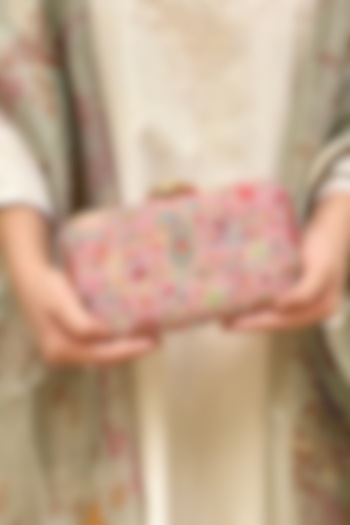 Pink Pashmina Cashmere Paisley Work Clutch by AMYRA at Pernia's Pop Up Shop