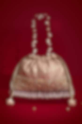 Pink Silk Organza Cutdana Lace Work Potli by AMYRA at Pernia's Pop Up Shop