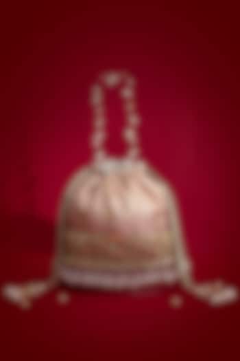 Pink Silk Organza Cutdana Lace Work Bucket Bag by AMYRA at Pernia's Pop Up Shop