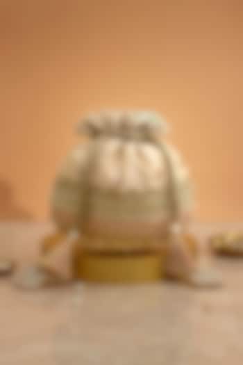 Mint & Pink Poly Silk Lace Embroidered Potli by AMYRA at Pernia's Pop Up Shop