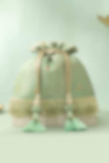 Pastel Green Katan Silk Woven Potli by AMYRA at Pernia's Pop Up Shop