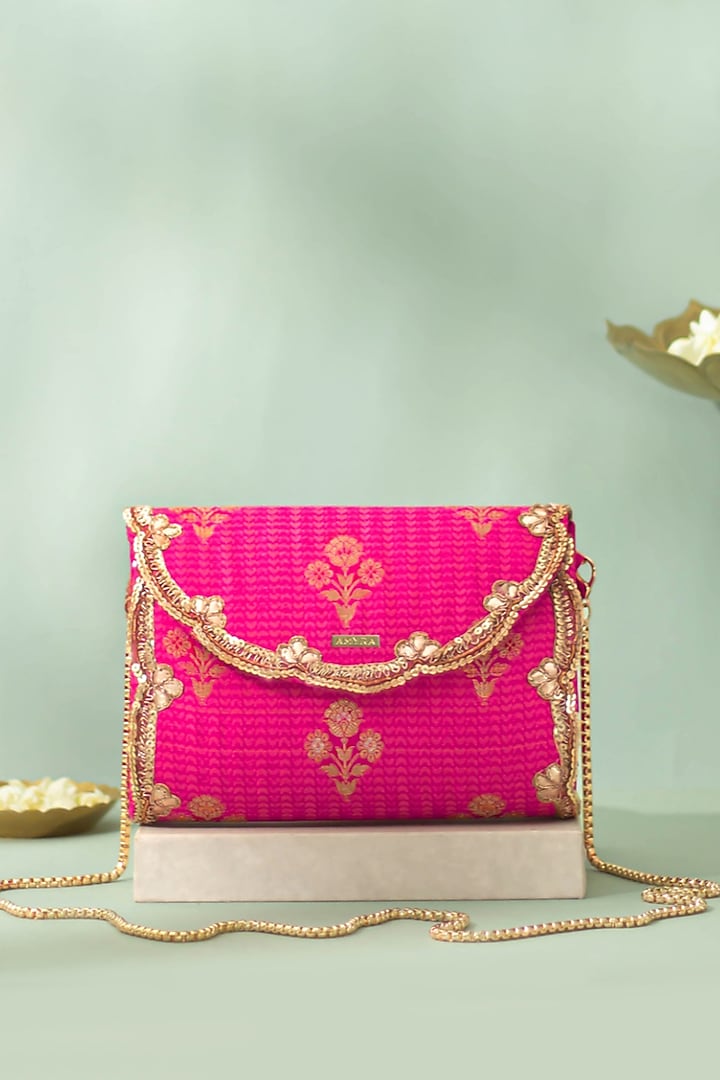 Pink Pure Silk Flapover Bag by AMYRA at Pernia's Pop Up Shop