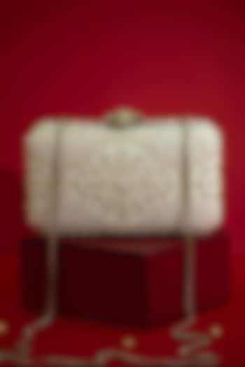 Silver Pure Silk Pearl Work Clutch by AMYRA at Pernia's Pop Up Shop