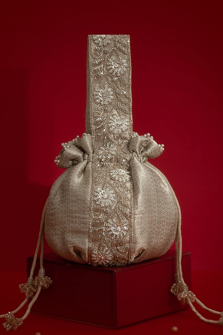 Champagne Organza Tissue Round-Shaped Potli by AMYRA at Pernia's Pop Up Shop