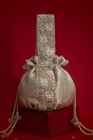 Champagne Organza Tissue Round-Shaped Potli by AMYRA